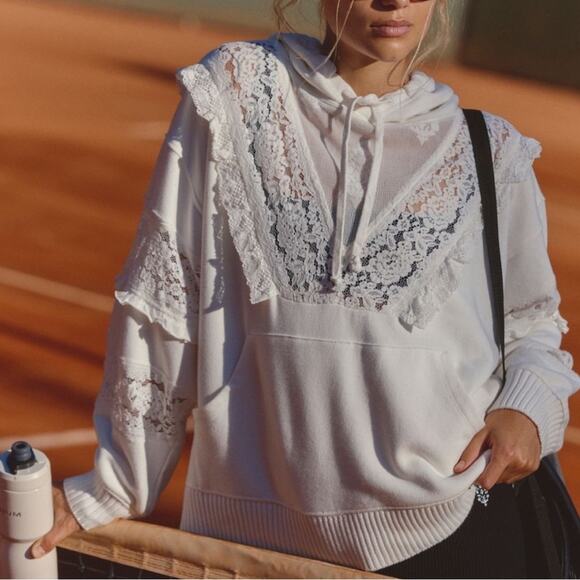 FP Movement by Free People Tops - FP Movement Free People Studio Tunic Hoodie In Ivory Lace Trim Detail Size Small